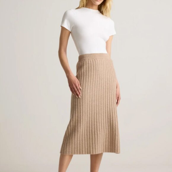 Quince Mongolian Cashmere Midi Skirt Oatmeal Size L - Picture 1 of 3